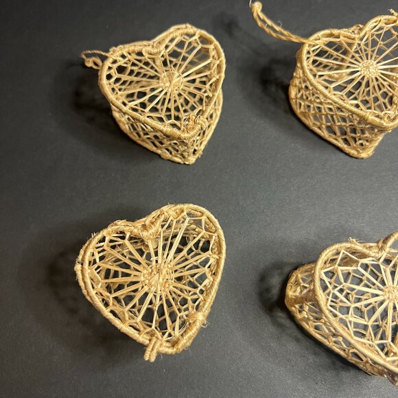 Set of 6 Handmade Mini Woven Heart Trinket Boxes w/ Lids & Latches 1.5 x 2.25" - Picture 2 of 5